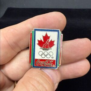 Coca-Cola Pin with Red Maple Leaf and Olympic